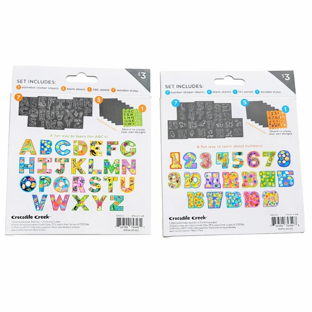 Crocodile Creek ABC & 123 Scratch Art Stickers For Kids New Lot Of 2